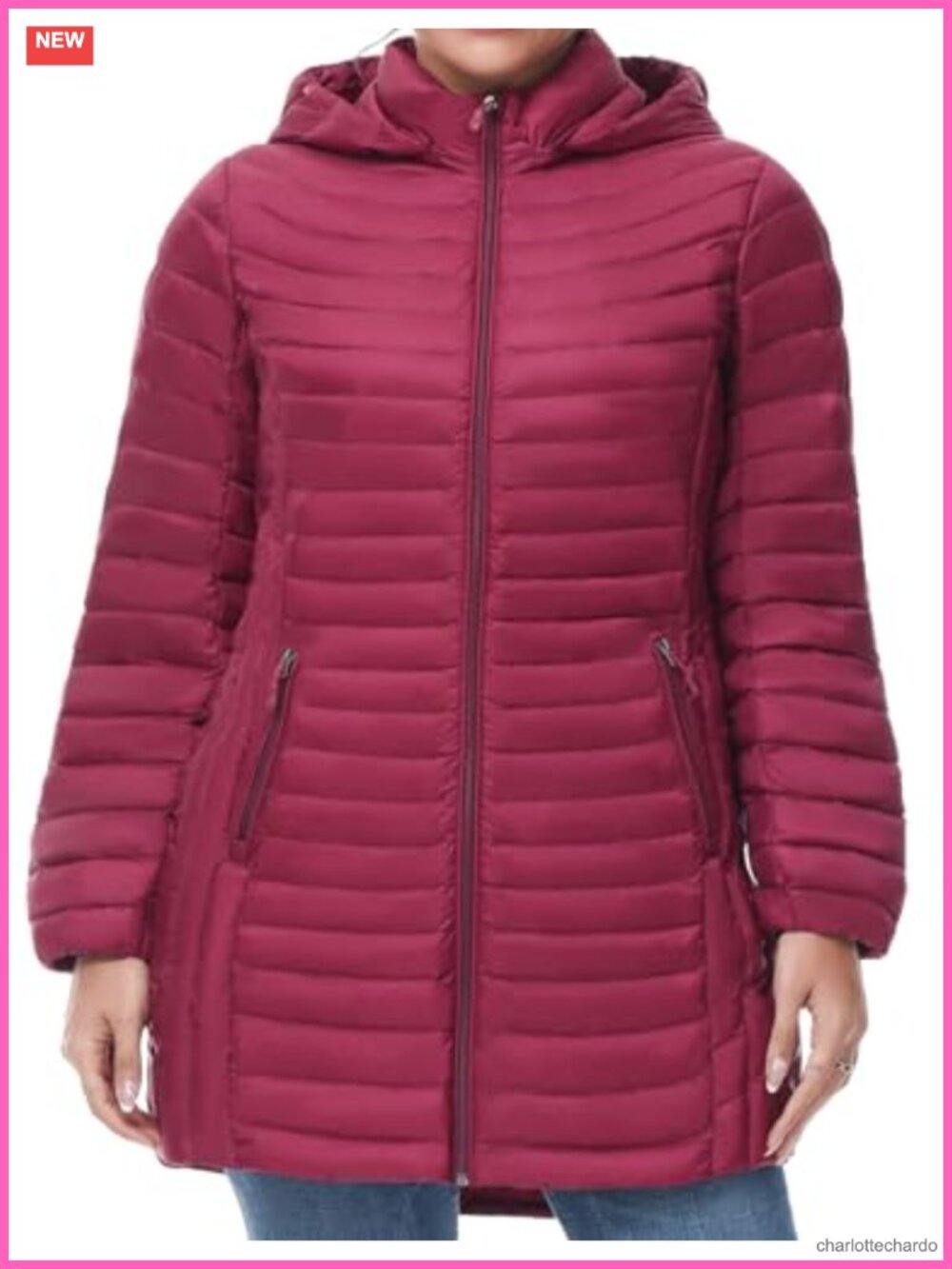 Plus Size Ultralight Packable Down Puffer Jacket Hooded Mid Length Winter Coat